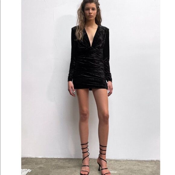 NWT ZARA SHOULDER PAD DRAPED DRESS - Picture 2 of 8